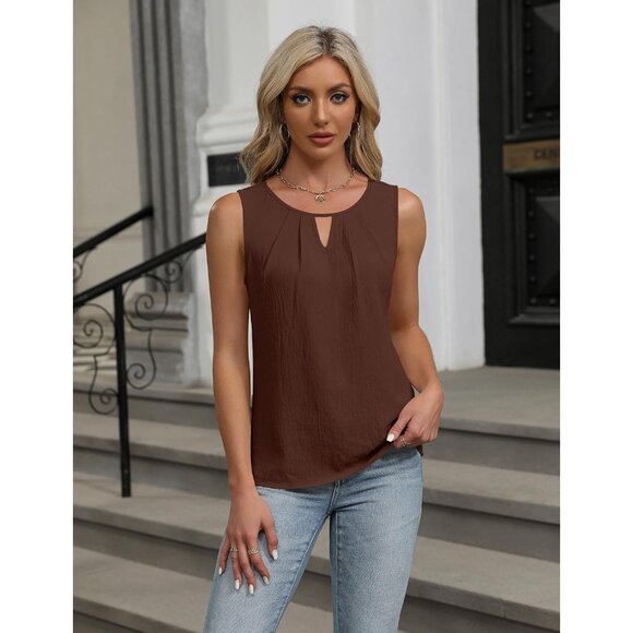 Blooming Jelly Womens Brown Sleeveless Basic Loose Casual Summer Tank Top - Picture 2 of 6